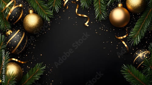 Elegant Black Gold Christmas Ornament Frame Background
