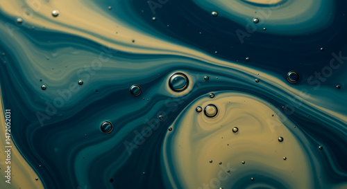 Fluid Art: Swirling Blues & Gold - Abstract Liquid Texture with Bubbles - Mesmerizing Ocean Depths!