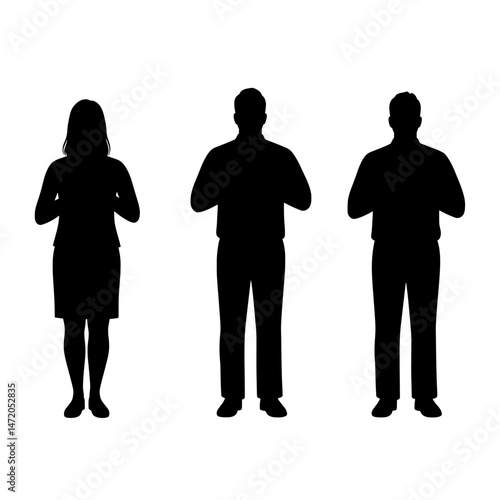 Team Standing Breathing Exercise Silhouette Vector