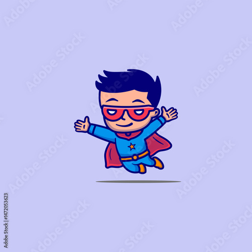 Cute Adorable Superhero Boy Character. Cartoon Style Illustration