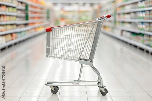 Wallpaper Mural Empty Shopping Cart in Supermarket Aisle Stock Availability Torontodigital.ca