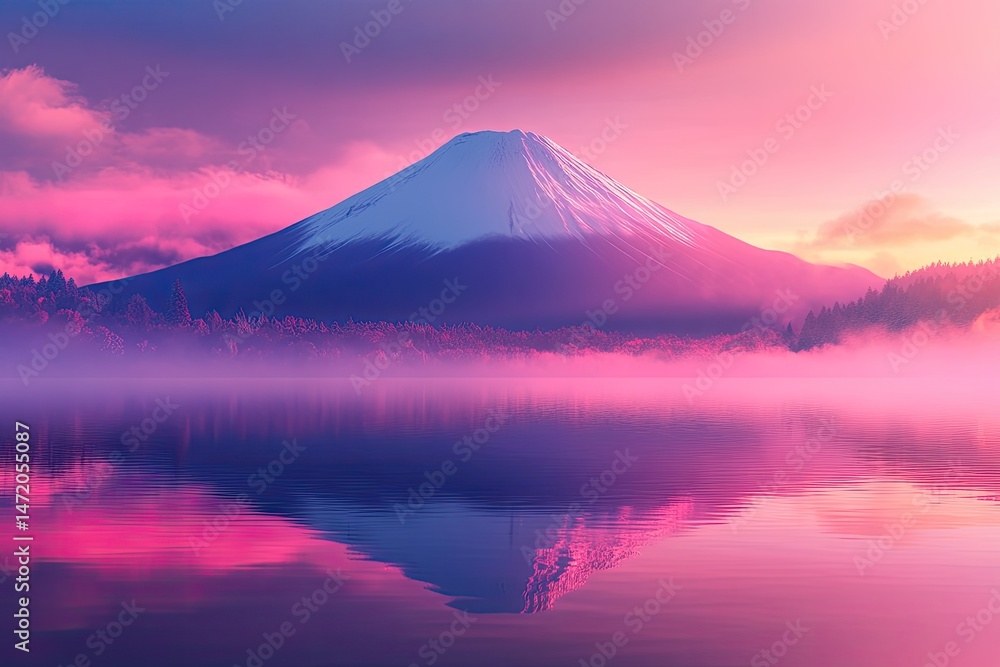 Majestic mountain reflected in a tranquil lake at sunrise Majestic mountain reflected in a tranquil lake at sunrise