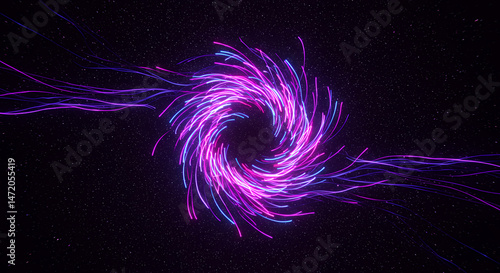 Cosmic Swirl: Neon Galaxy Vortex - Abstract Space Art, Purple & Blue Light Trails in Starry Night