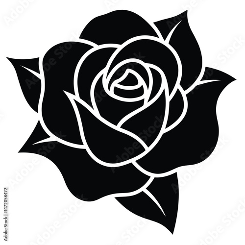 Elegant Black Rose Silhouette A Vector Graphic Illustration