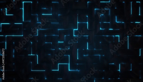 Abstract Blue Glowing Lines on Dark Circuit Board Background