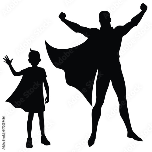 Superhero Dad and Child Silhouettes A Powerful Symbol of Strength and Protection