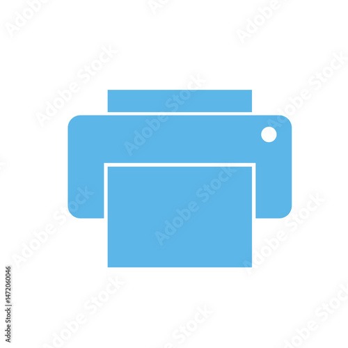 Simple blue printer icon, isolated on white. Represents printing, technology, and office equipment.