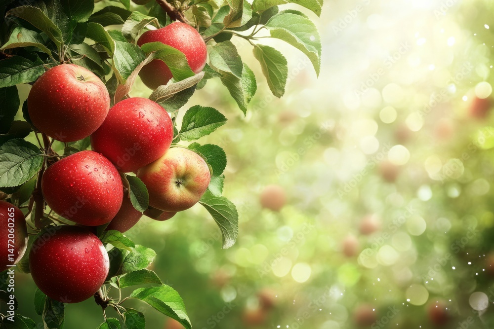Close-up of ripe apples on tree branch in warm sunlight. AI image Close-up of ripe apples on tree branch in warm sunlight. AI image