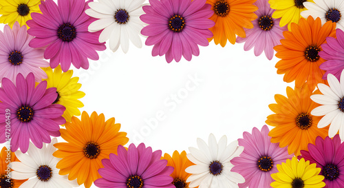 Colorful Daisies Heart Frame: Floral Border for Spring, Summer, Greetings & Celebrations! Vibrant Flower Background.