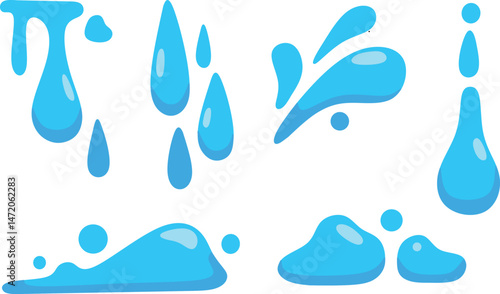 simple blue water splash set illustration	