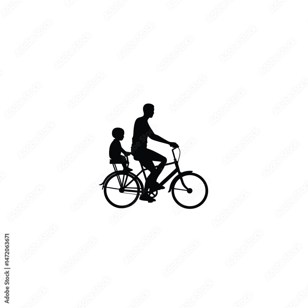 Obraz premium Dad and Toddler on Bicycle silhouette on white background