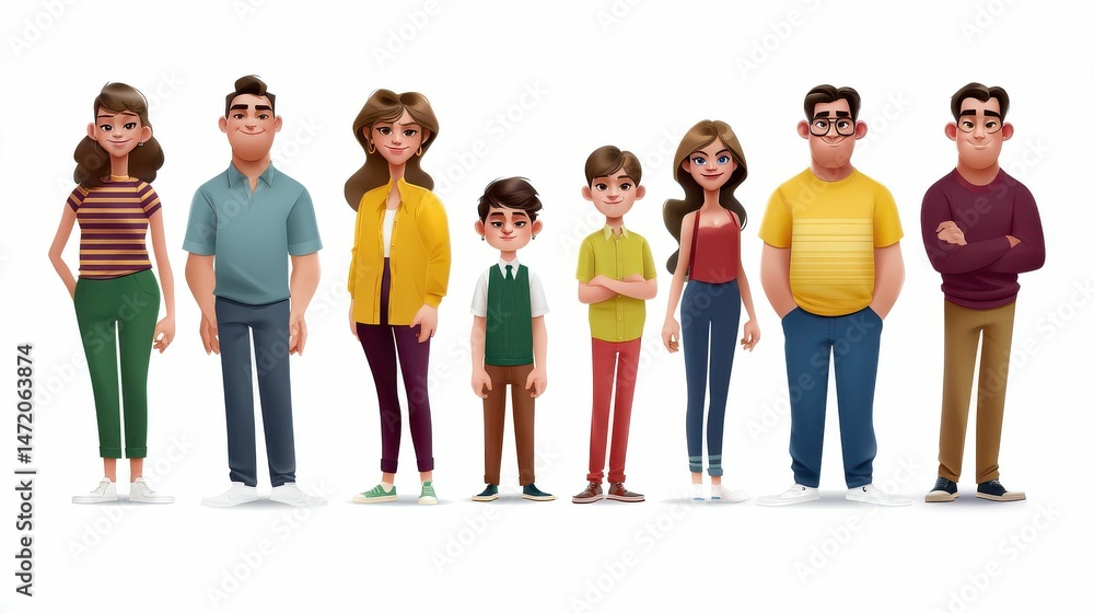 Fototapeta premium Set of Nine Vibrant Character Vector Designs Showcasing Diverse Personalities and Expressions for Creative Projects