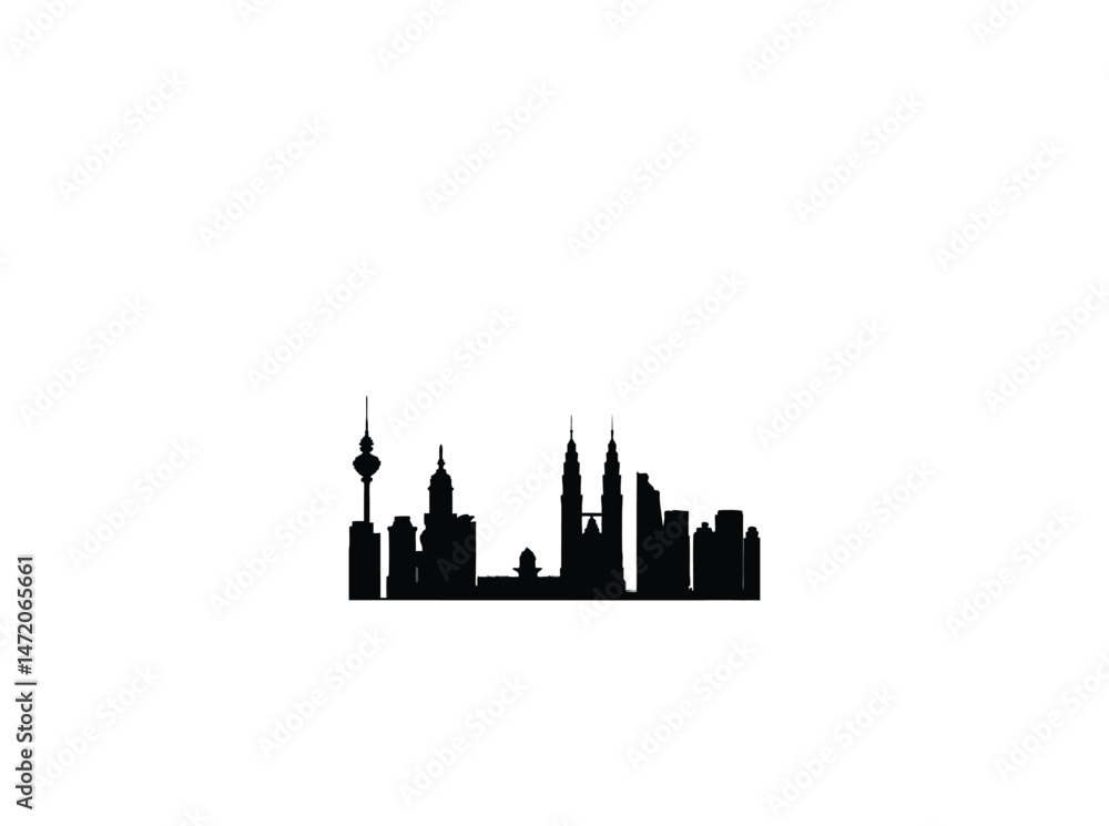 Naklejka premium Kuala Lumpur city skyline silhouette on white background