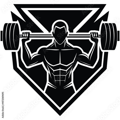 Powerful Weightlifter Silhouette Fitness, Strength, and Muscle Power Emblem