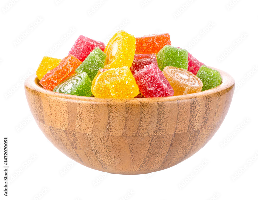 Colorful Gummy Candy in Bowl Isolated Sweet Treat Confectionery Jelly Snack Food Design Element