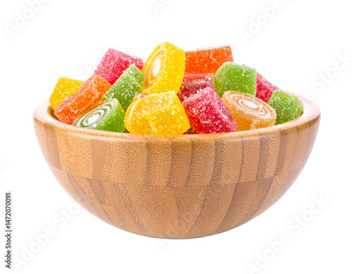 Obraz na płótnie Colorful Gummy Candy in Bowl Isolated Sweet Treat Confectionery Jelly Snack Food Design Element w salonie