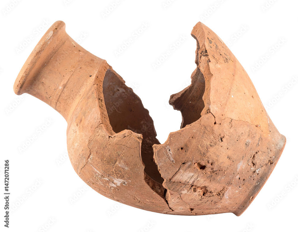 Broken Ancient Terracotta Vase Fragment Isolated on Transparent Background for Stock Photos