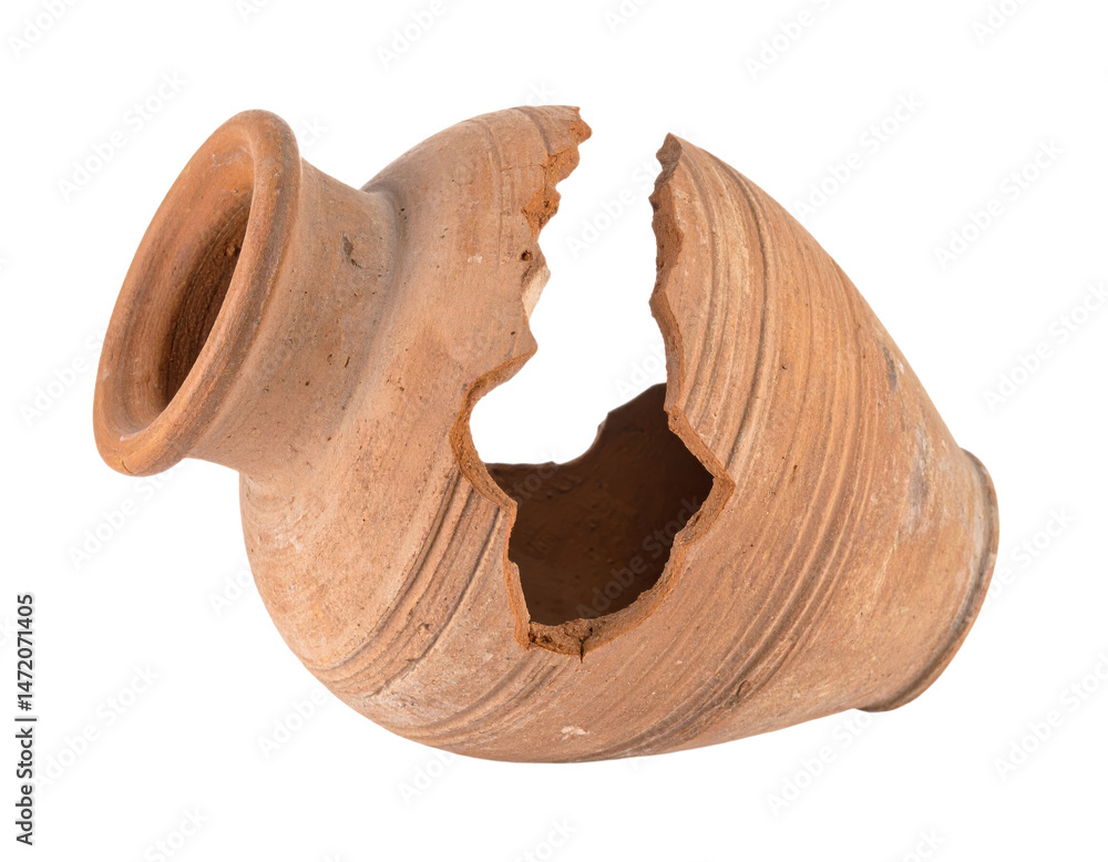 Isolated Broken Terracotta Pottery Vase Ancient Damaged Clay Pot Cutout Object