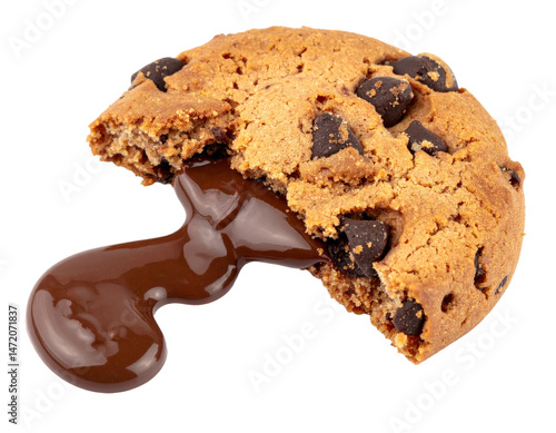 Obraz na płótnie Chocolate Chip Cookie with Melted Chocolate Delicious Treat Isolated on Transparent Background w salonie