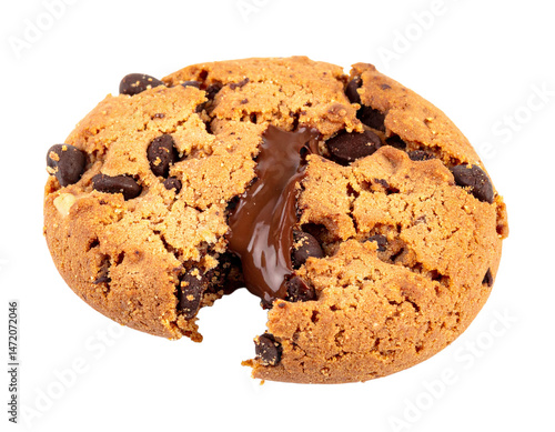 Chocolate Chip Cookie Isolated with Melted Chocolate Center Sweet Dessert Treat