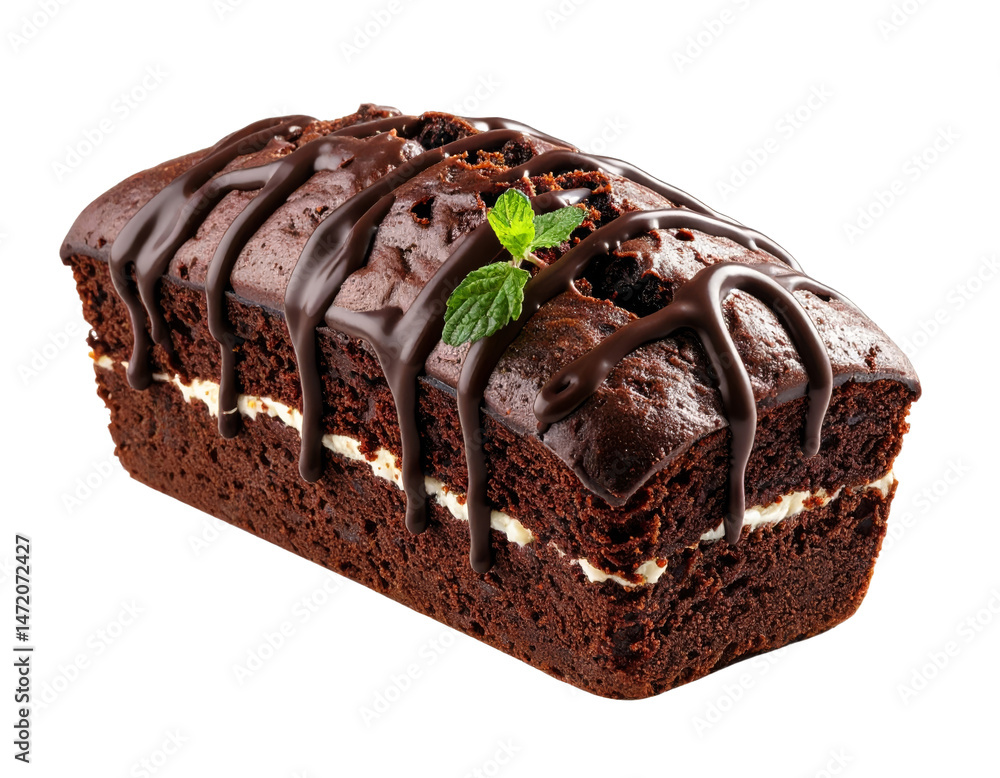 Delicious Chocolate Brownie Cake with Cream and Mint Isolated on Transparent Background