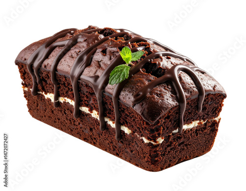 Obraz na płótnie Delicious Chocolate Brownie Cake with Cream and Mint Isolated on Transparent Background w salonie