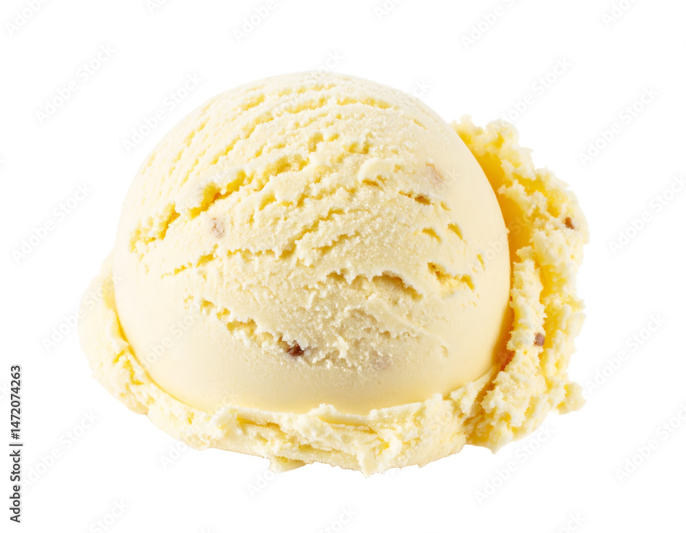 Vanilla Ice Cream Scoop Isolated on Transparent Background Dessert Food Sweet Treat