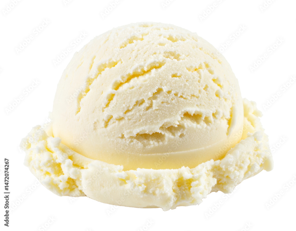 Vanilla Ice Cream Scoop Isolated on Transparent Background Refreshing Summer Dessert