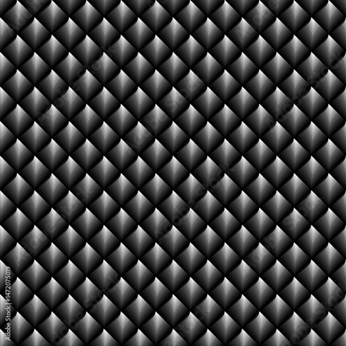 A seamless, repeating pattern of dark black geometric shapes arranged in a grid, creating a textured and slightly three-dimensional effect with subtle shading.