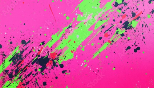 Abstract Pink Green Black Paint Splatter Background