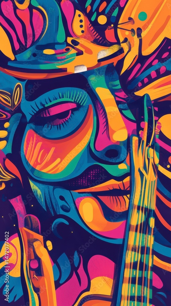 Obraz premium Vibrant Abstract Portrait with Bold Colors and Artistic Expression