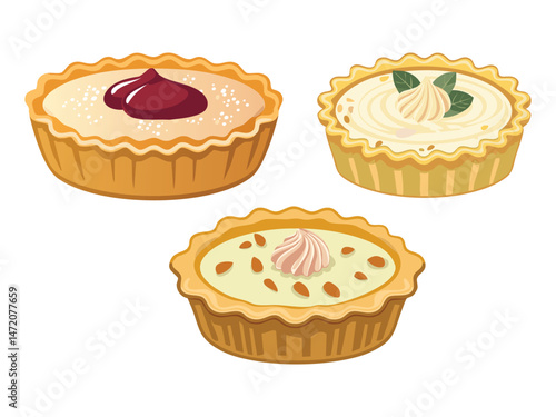 vector illustration of a Bakewell Tart (Shortcrust Pastry Filled with Jam and Almond Frangipane)