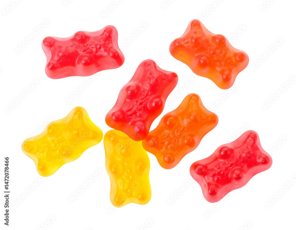 Gummy Bears Isolated Transparent Background PNG Red Yellow Orange Candy Sweet Treat