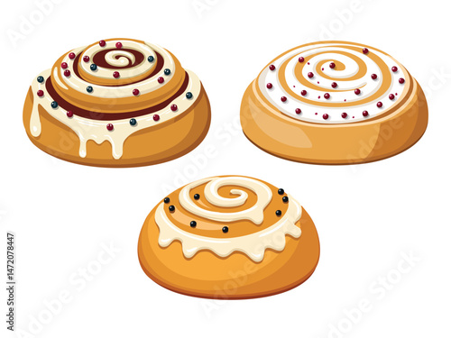 vector illustration of a Chelsea Bun (Sweet Roll with Currants, Cinnamon, and Sugar Glaze)
