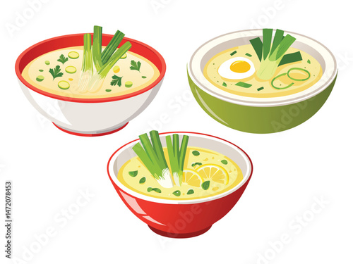 vector illustration of a Cock-a-Leekie Soup (Chicken and Leek Soup)