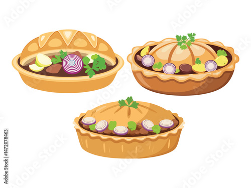 vector illustration of a Cornish Pasty (Baked Pastry Filled with Beef, Potatoes, Turnip, and Onion)
