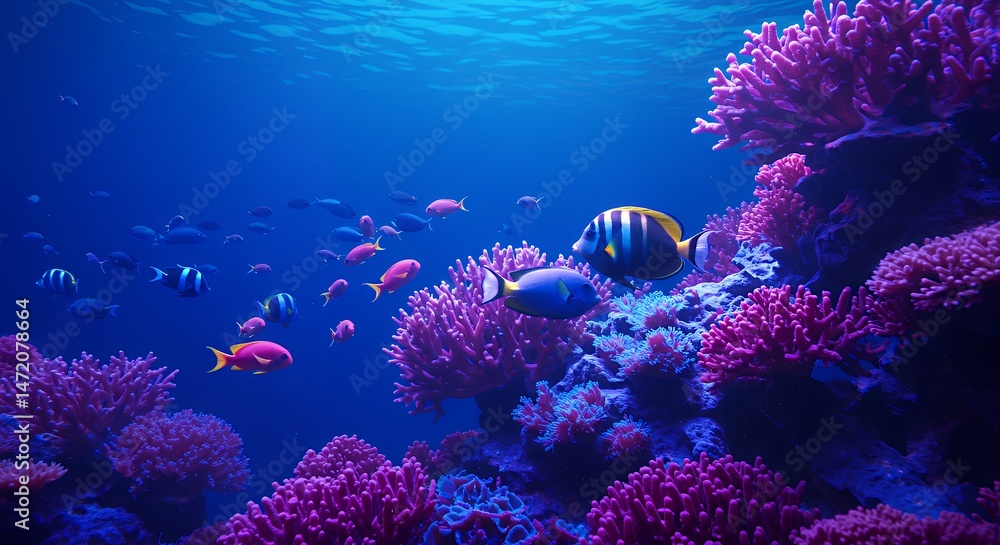 Fototapeta premium Vibrant Underwater Paradise: Colorful Coral Reef and Tropical Fish