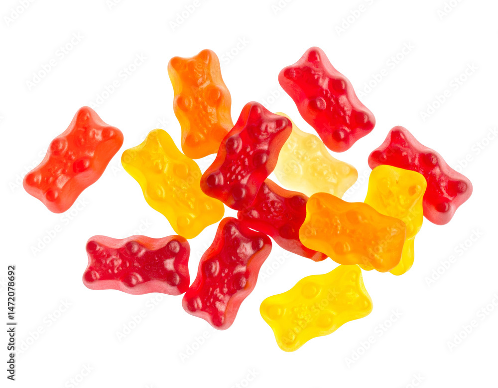 Gummy Bears Isolated on Transparent Background Colorful Candy Sweets Treat for Kids