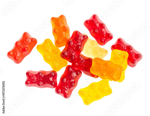Obraz na płótnie Gummy Bears Isolated on Transparent Background Colorful Candy Sweets Treat for Kids w salonie