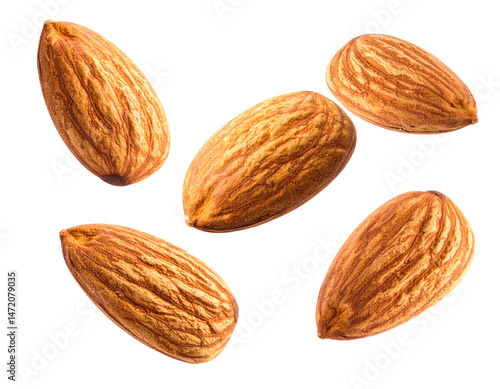Almond Nuts Isolated Raw Food Ingredient on Transparent Background Healthy Snack Macro