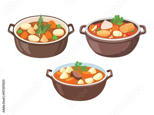 vector illustration of a Lancashire Hotpot (Lamb or Mutton Stew with Potatoes, Onions, and Carrots)
