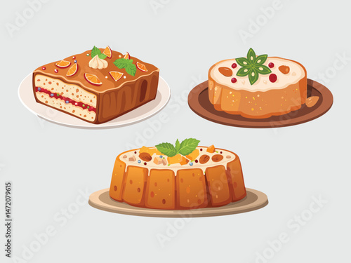vector illustration of a Lardy Cake (Rich Spiced Bread Made with Lard, Sugar, and Dried Fruits)