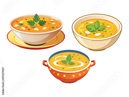 vector illustration of a Mulligatawny (Curried Soup Influenced by Indian Cuisine)