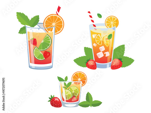 vector illustration of a Pimm’s Cup (Gin-Based Fruit Cup Cocktail)