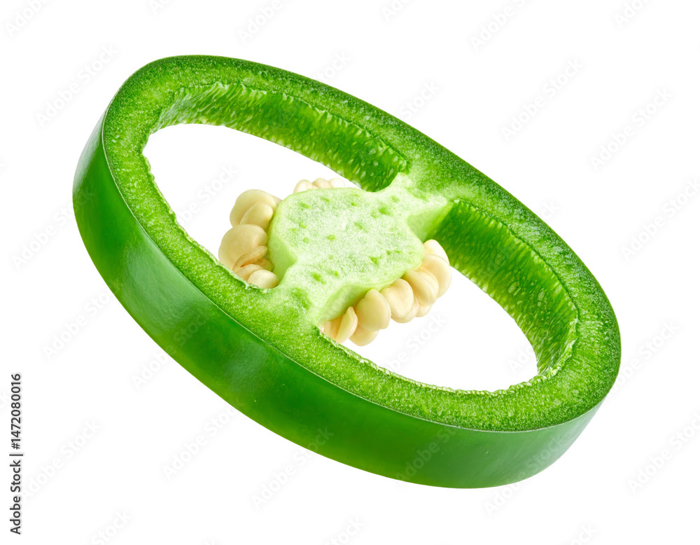 Green Jalapeno Pepper Slice Isolated on Transparent Background PNG Cutout