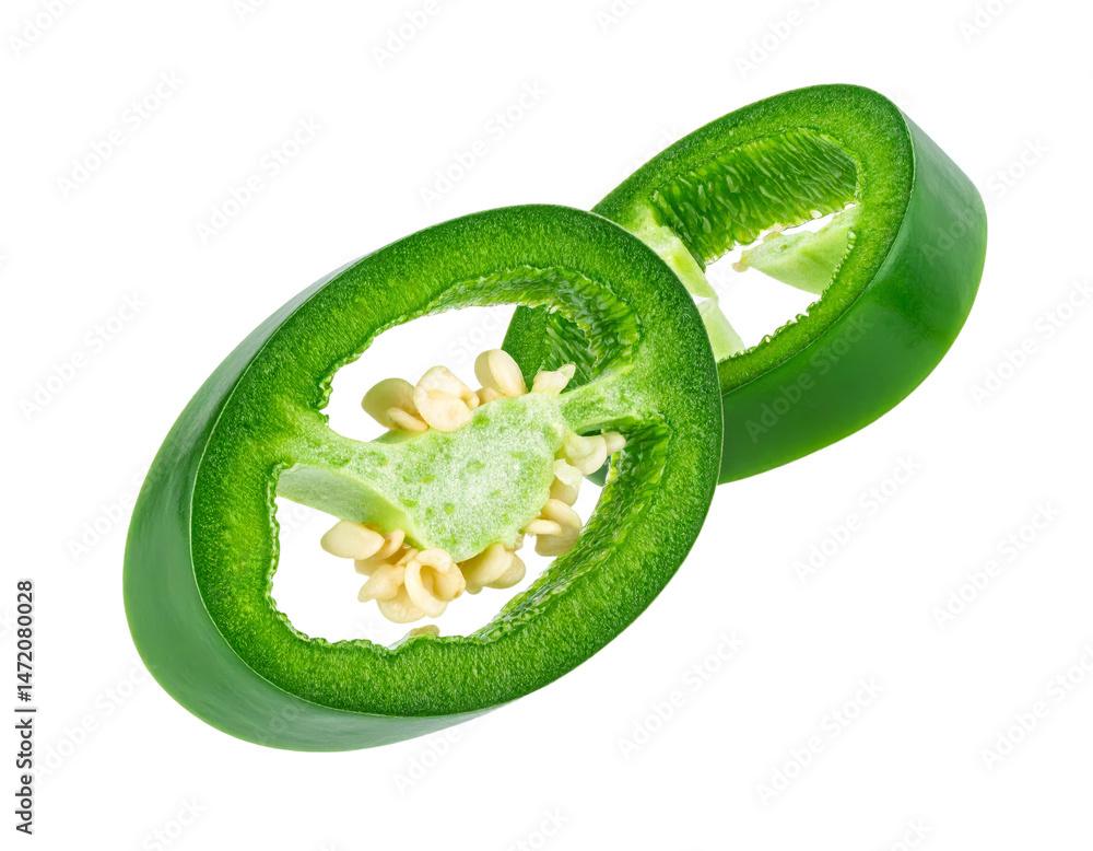 Sliced Green Jalapeno Pepper Isolated on Transparent Background Spicy Cooking Ingredient