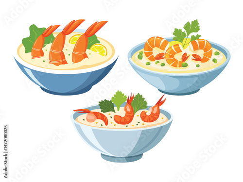 vector illustration of a Prawn Cocktail (Shrimp Salad Served in a Creamy Cocktail Sauce)