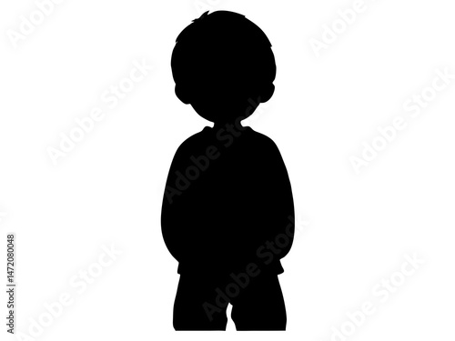 Black and White Silhouette of a Young Child Standing and Facing Forward with Minimalist Simple Background – Emotional, Artistic, and Expressive Concept for Childhood, Innocence, and Imagination in Hig