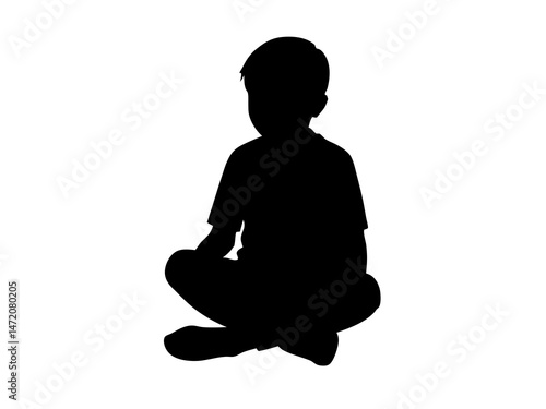  Minimalist Silhouette of Child Sitting on Floor – Black and White Art