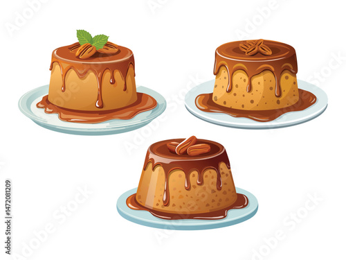 vector illustration of a Sticky Toffee Pudding (Moist Sponge Cake Made with Dates and Topped with Toffee Sauce)